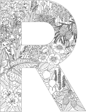 Letter R With Plants Coloring Page